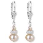 Dahlia Silver Deco Rose Drop Cultured Pearl Earrings, Peach Pink
