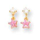 goldia 14k Gold 3mm CZ with Dangling Pink CZ Star Earrings