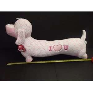   White/Light Pink Weiner Dog 30 Long I Heart You 