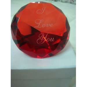   You Ruby Glass Crystal Diamond Shaped Paperweight 3