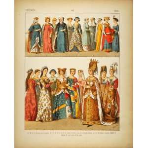  1882 Costume French Medieval Queen Ladies Princess Lady 