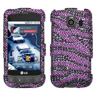 For Sprint LG LS670 Optimus S V U Purple Bk Zebra Crystal Bling Hard 