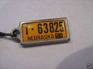 Vintage License Plate Nebraska 1953 Key tab DAV  