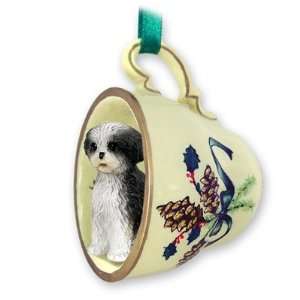  Shih Tzu Puppy Cut Green Holiday Tea Cup Dog Ornament 