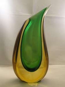 VINTAGE L. ONESTO MURANO OGGETTI ART GLASS SOMMERSO VASE 9.5 * ITALY 