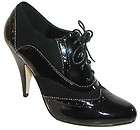   BLACK PATENT SUEDE OXFORD HIGH HEEL PUMP LACE UP WOMENS SHOES Zise 9