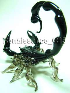 Figurine Animal Hand Blown Glass Black Scorpion  