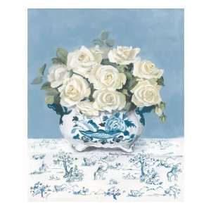  Mary Kay Crowley White Roses in Blue Wall Decor
