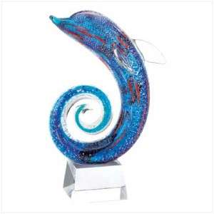 Murano Style Blue Art GLASS DOLPHIN SCULPTURE/Figurine  