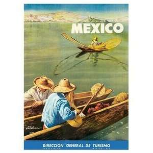   World Travel Poster Mexico Canoes 12 inch by 18 inch