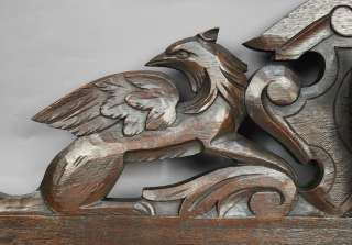   19TH C. FRENCH CARVED OAK ARCHITECTURAL CREST OF DEER AND GRIFFINS