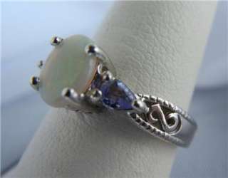 Opal and Tanzanite Ring in 14K White Gold  