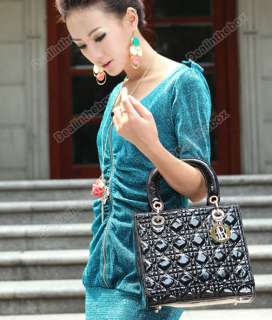Fashion Celebrity Womens Tote Grid PU Leather Clutch Shoulder Bag 