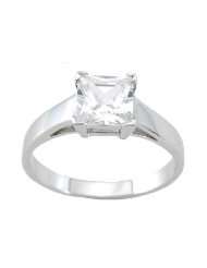 Sterling Silver 1 Carat Princess Cut CZ Engagement Ring Size 9 (Sizes 