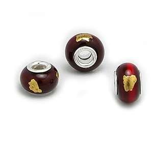  Cheneya Glass Bead in Deep Red and Gold   Compatible with 