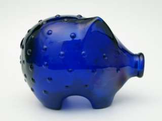   HOLMEGAARD COBALT BLUE GLASS PIGGY PIG BANK BANG SCANDINAVIAN MODERN