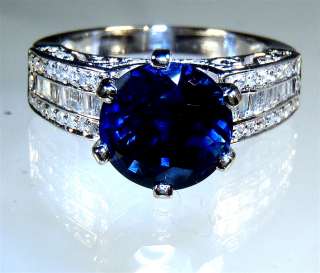   kt W/Gold 5.12 tcw Round Blue Natural Sapphire & Diamond Ring  