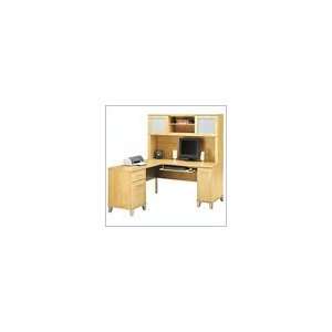  Shape Wood Computer Desk With Hutch in Maple Cross