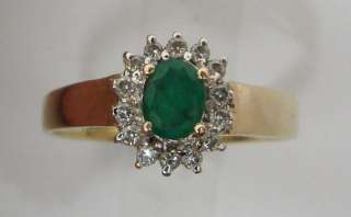 Beautiful Natural Emerald & .14ctw Diamond 14K Gold Ring 1.6g/Size 6.5 