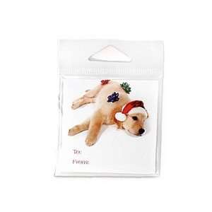 Funny Yellow Labrador with Bows and Santa Hat Christmas Gift Tags Set 