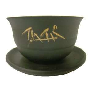  Set of 2 Yixing Black and Gold Tea Cups with Saucers 