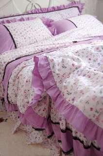 Shabby Chic Purple floral Cotton Bedding Duvet cove set  