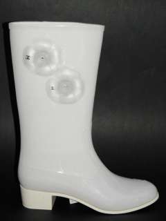 CHANEL White Glittered Camellia Flower Rain Boots Shoes 40 NIB  