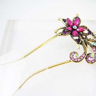 Purple flower Vintage U hair pin clip claw HC36B  
