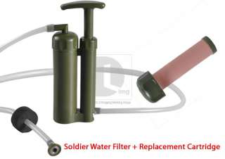   Soldiers Hiking Camping Water Filter Purifier + Replacement Cartridge