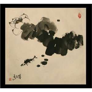 Chinese Brush Painting Sumi e, Fish and Lotus Watercolor May You Have 