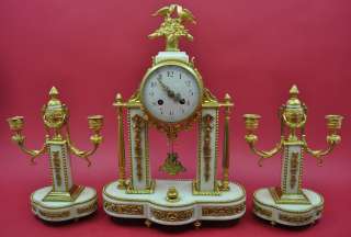   Antique Clock   Marble & gilded Bronze   Mantel Clock Set app. 1900