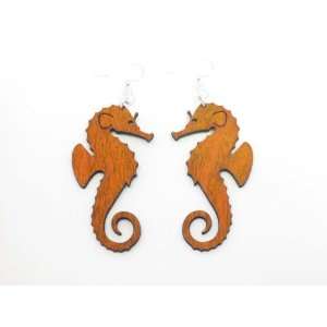  Tangerine Seahorse Wooden Earrings GTJ Jewelry