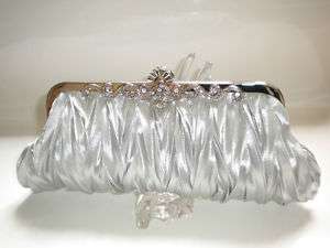 NEW*Silver white Pleated Line Evening Clutch Handbag  