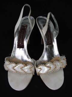 ALDROVANDI Pearl Slingbacks Sandals Heels Shoes Sz 37.5 7.5  