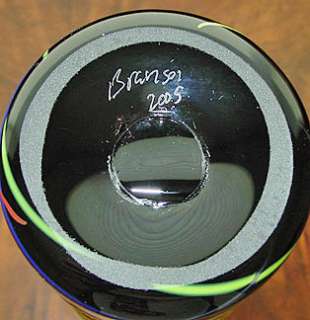 Signed ED BRANSON Threaded Cylinder Art Glass Vase  