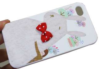 Girl and Bow Rabbit Front and Back Hard Case Cover for iPhone 4 4G 