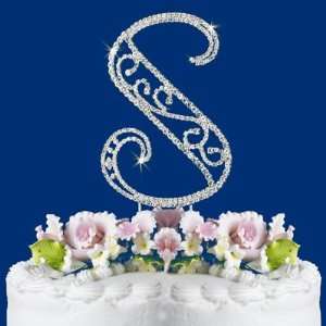  ROMAN STYLE CRYSTAL WEDDING CAKE TOP MONOGRAM LETTER S 