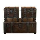 Benzara Set of3 Class Steelic Old Time Leather N Wood Chest Trunk