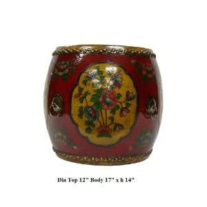  Chinese Red Flower Drum Decor Stool Table Ass932
