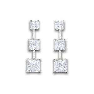    14kt White Gold With Cubic Zirconia 3 Stone Post Earrings Jewelry