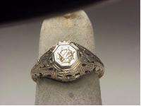 Antique 14K White Gold Diamond Filigree Engagement Ring  