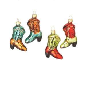 Club Pack of 12 Multi Color Glass Cowboy Boot Ornaments 2.75  