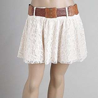 Juniors Belted Lace Mini Skirt  Von Mozart Clothing Juniors Skirts 