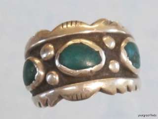 VINTAGE NAVAJO STERLING SILVER & TURQUOISE RING BY LOUISE PLATERO 