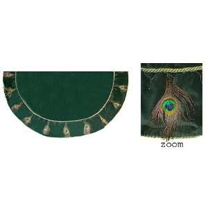 56 Luxurious Green Velvet Peacock Feather Christmas Tree Skirt 