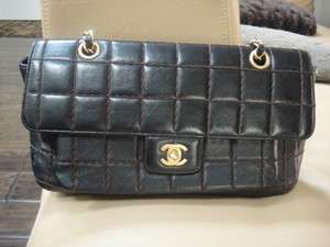 MINT AUTH CHANEL Black with Brown Stitched Flap Bag  