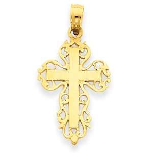    14kt 3/4in Polished Filigree Cross Charm/14kt Yellow Gold Jewelry