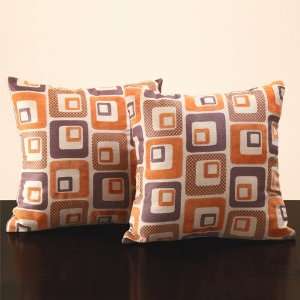18 Square Throw Pillow In Orange Brick Fabric (Set of 2)  