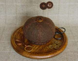 wool and wood pincushion tray