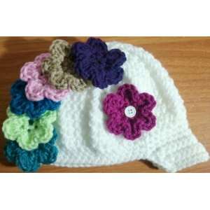  Crochet Baby Girl Newsboy Hat Includes 7 Flowers (Newborn 